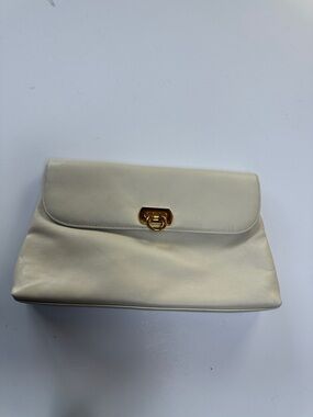 Bechamel Cream Leather Clutch with Gold-Tone Hardware